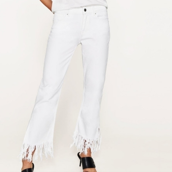 Zara White Denim Frayed Fringe Hem Jeans - Picture 2 of 5